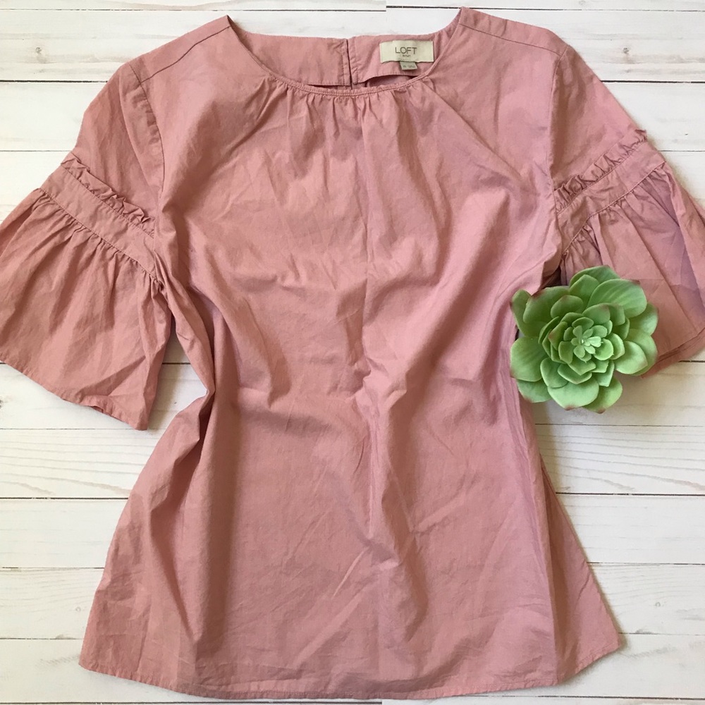 LOFT Blush Blouse w/ Bell Ruffle Sleeves